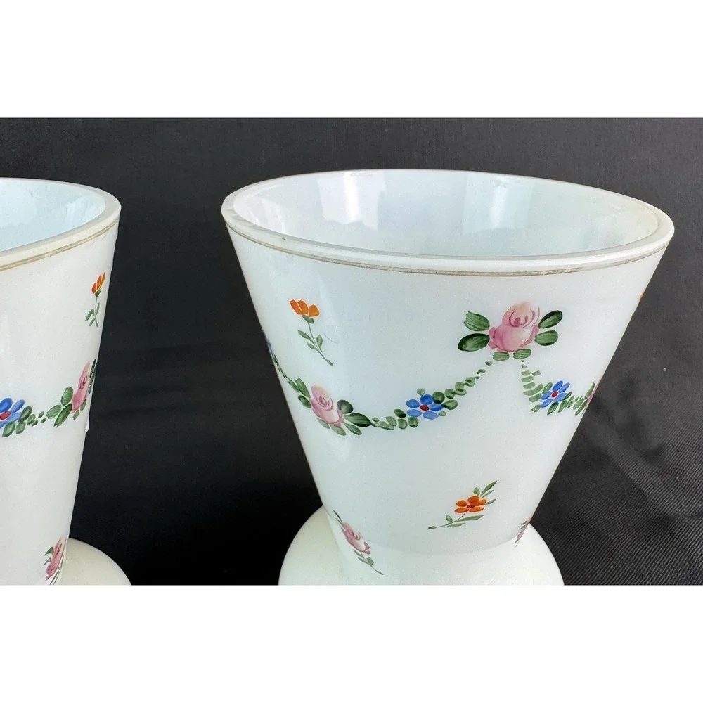 Lot Of 2 Vintage Czech White Porcelain Trumpet Style Vases Floral Pink Rose